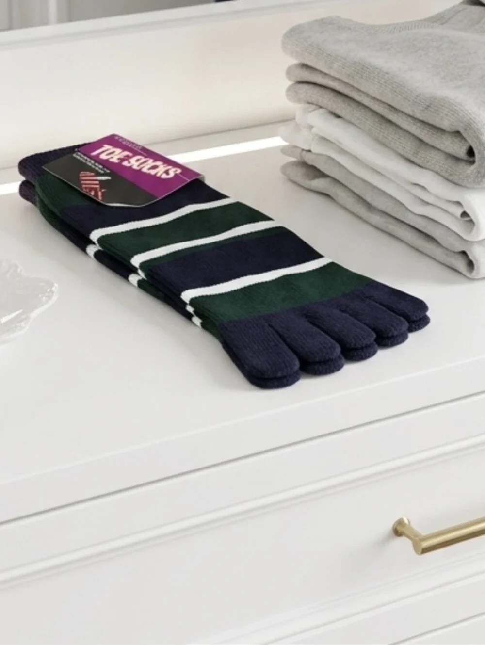 Toe Socks Navy And Green Size 9-11